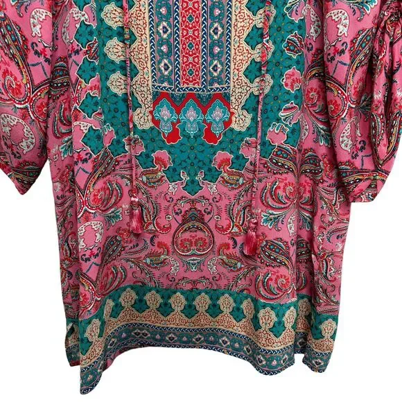 Anthropologie Tolani Silk Pink Geometric Tunic Dress Blouse Size Small Coastal - Picture 7 of 16